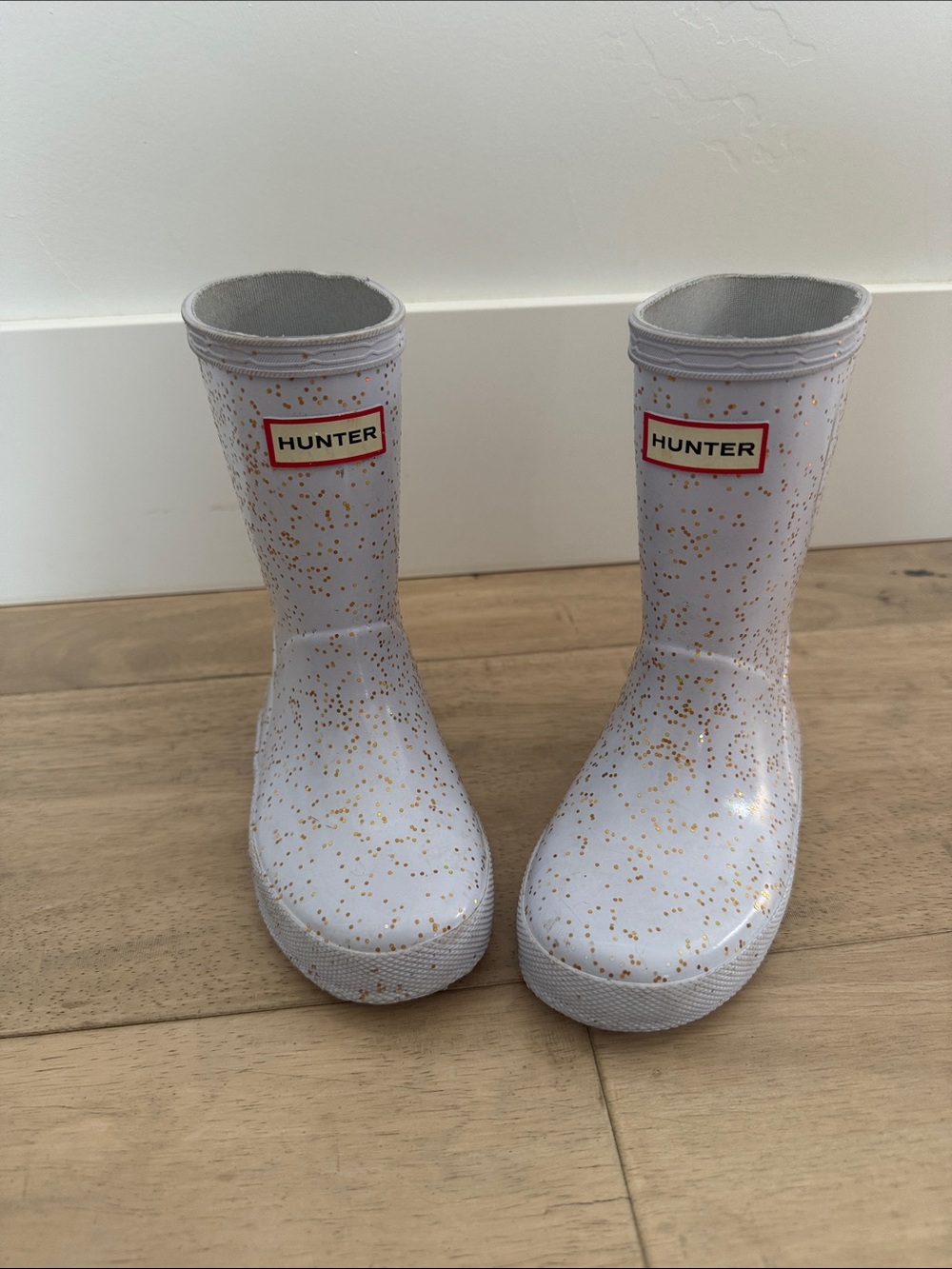 Hunter Kids White Rain Boots with Gold Fleck